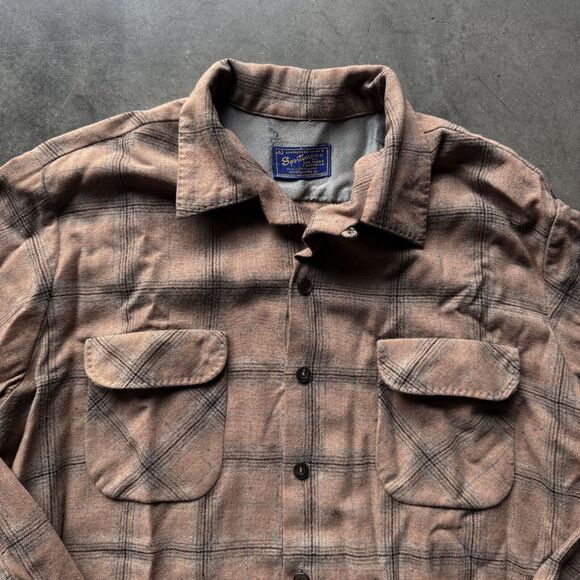Vintage 60s Sportsman Cal Made Loop Collar Shadow Plaid Flap Pocket Large Shirt - Picture 3 of 5